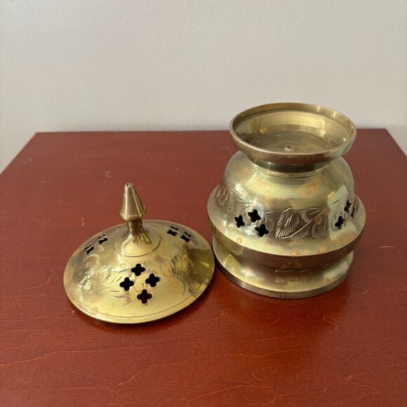 Brass Incense Holder Burner Etched 2 Piece India Meditation Vintage - Picture 4 of 8